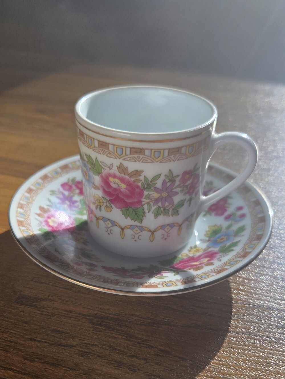 Vintage Small Porcelain Tea Cup and Saucer - Pink Flower Pattern